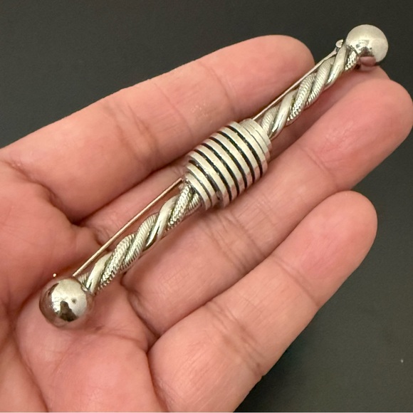 Unsigned Silver-tone Industrial Barbell 3-inch Modernist Brooch 20g. - Picture 3 of 13